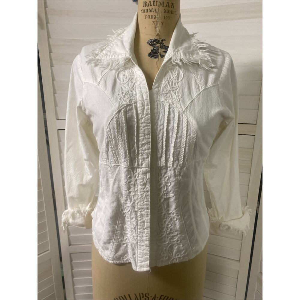 G Designs Natural Shirt Size M White Cotton Embroidered Lace Lagenlook Medieval